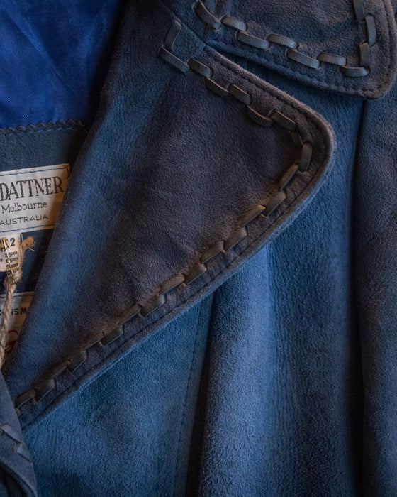 70s Vintage Blue Suede Trench Coat