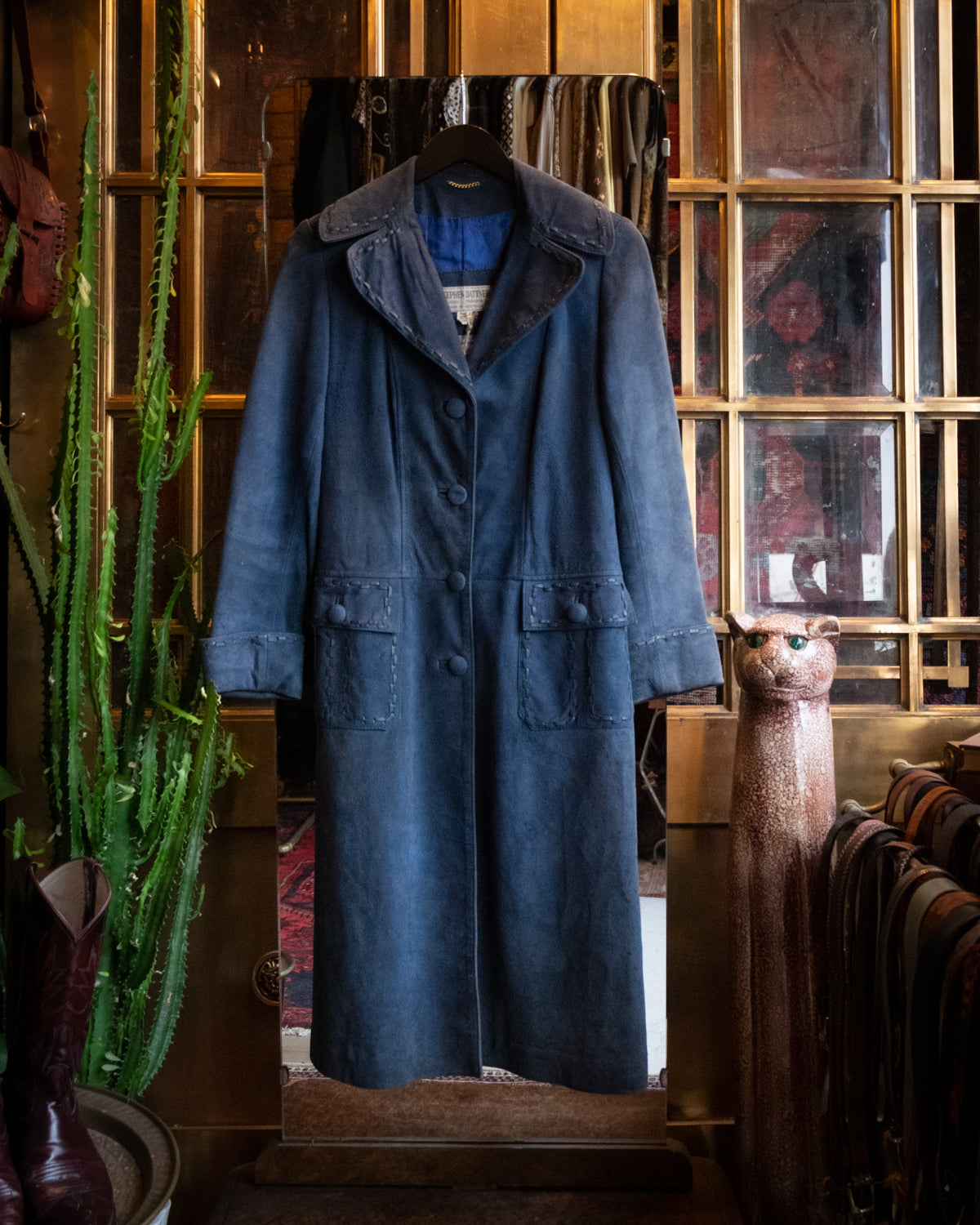 70s Vintage Blue Suede Trench Coat
