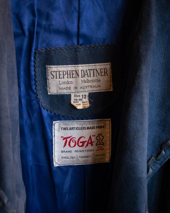 70s Vintage Blue Suede Trench Coat