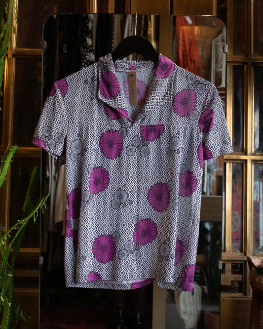 Retro Purple Floral Collared Shirt