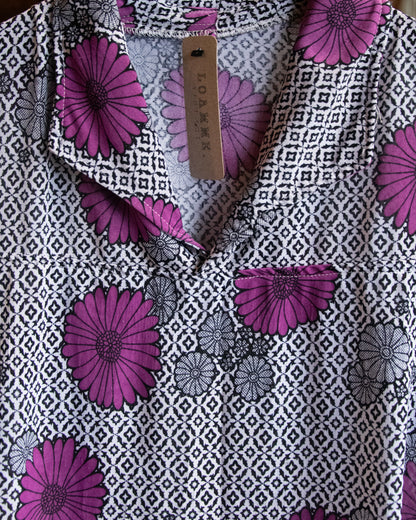 Retro Purple Floral Collared Shirt