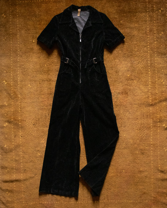 Original 70s Vintage Black Velvet Jumpsuit