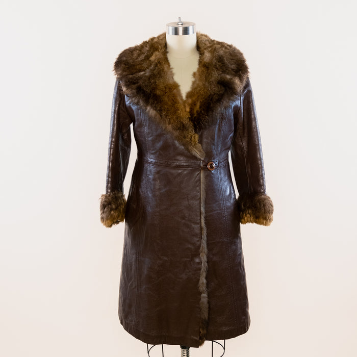 Vintage Fur Lined Brown Leather Trench