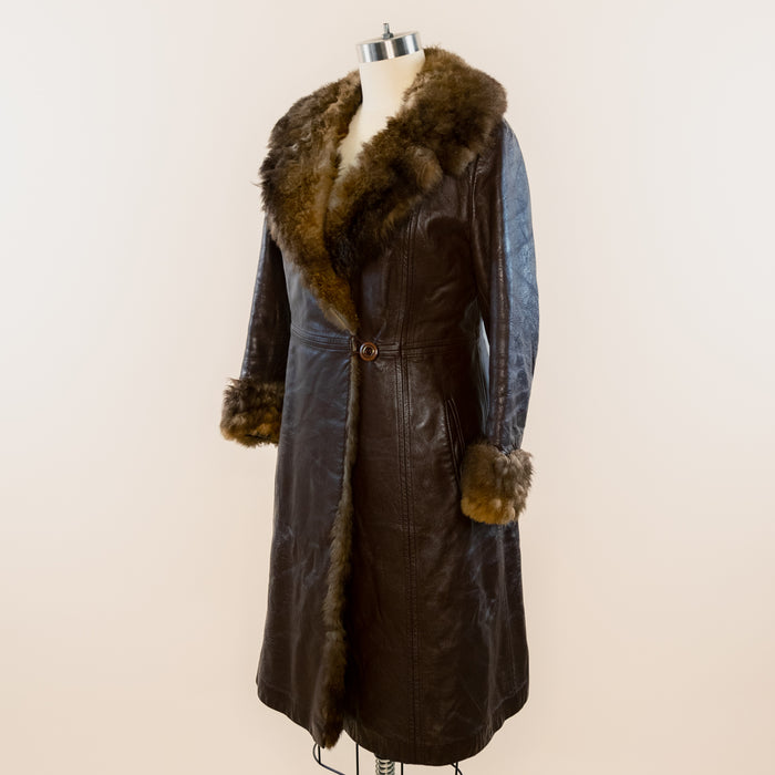 Vintage Fur Lined Brown Leather Trench