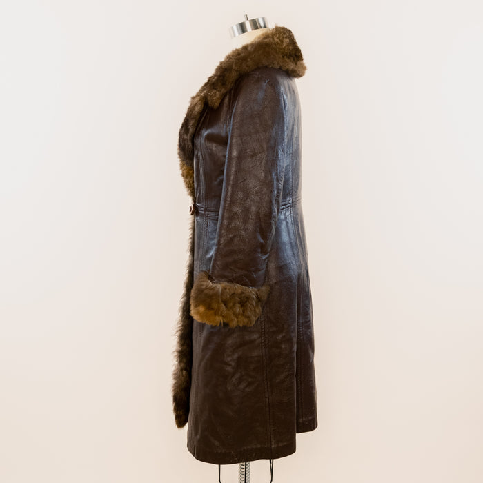 Vintage Fur Lined Brown Leather Trench