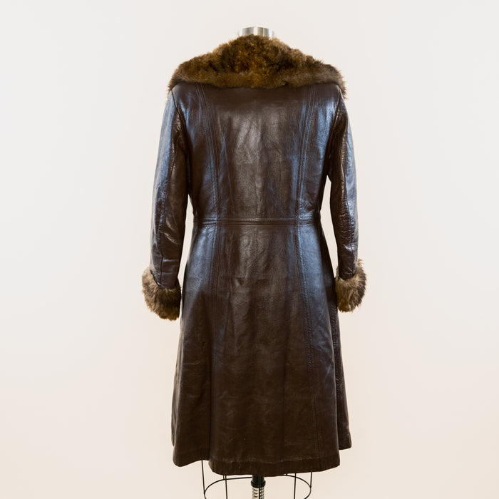 Vintage Fur Lined Brown Leather Trench