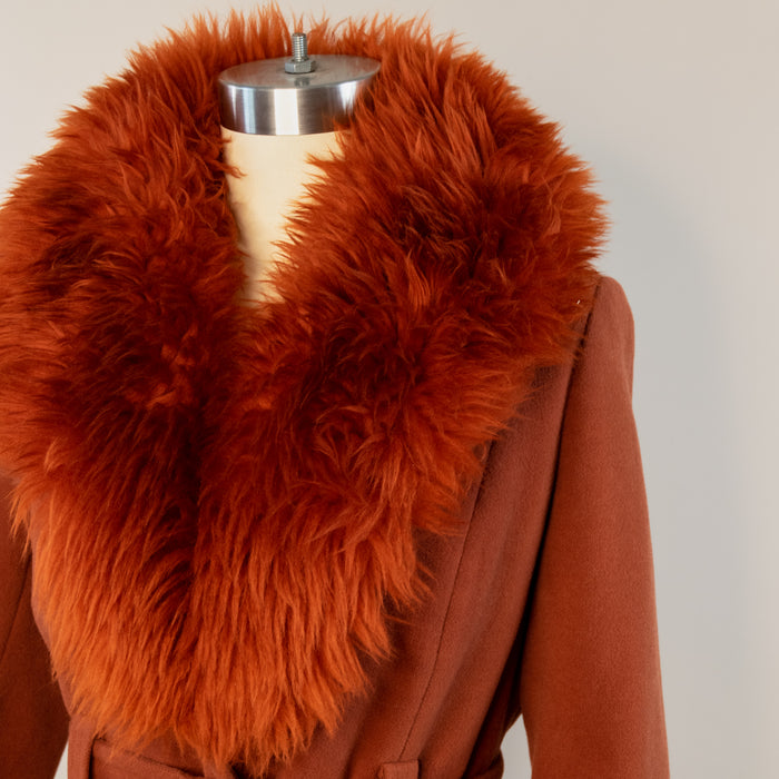 Vintage Red Wool Coat w Shearling Collar