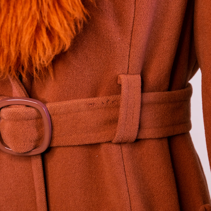 Vintage Red Wool Coat w Shearling Collar