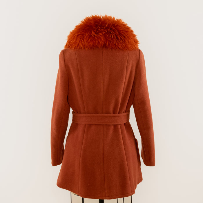 Vintage Red Wool Coat w Shearling Collar