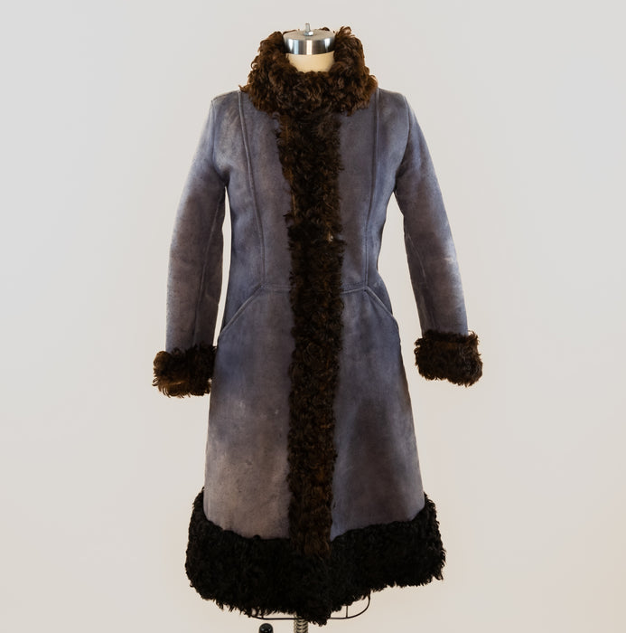 70s Dusty Blue Lambswool Trench Coat