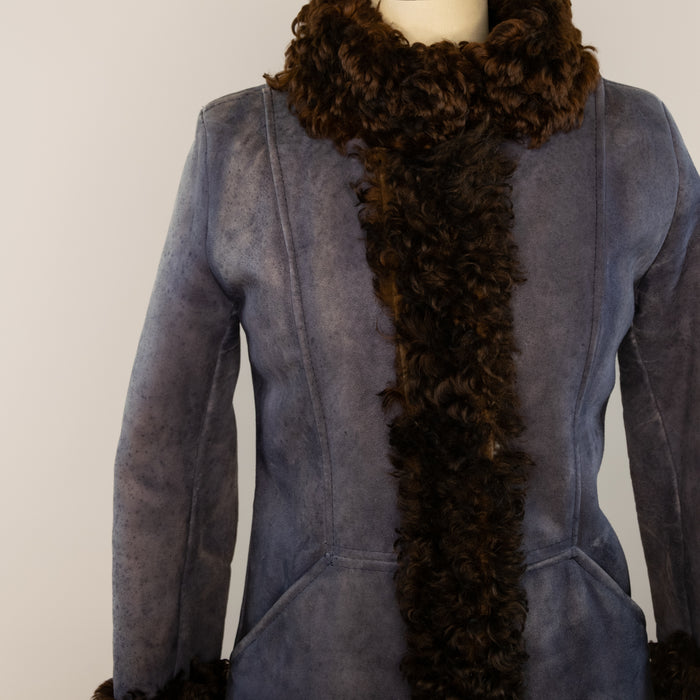 70s Dusty Blue Lambswool Trench Coat