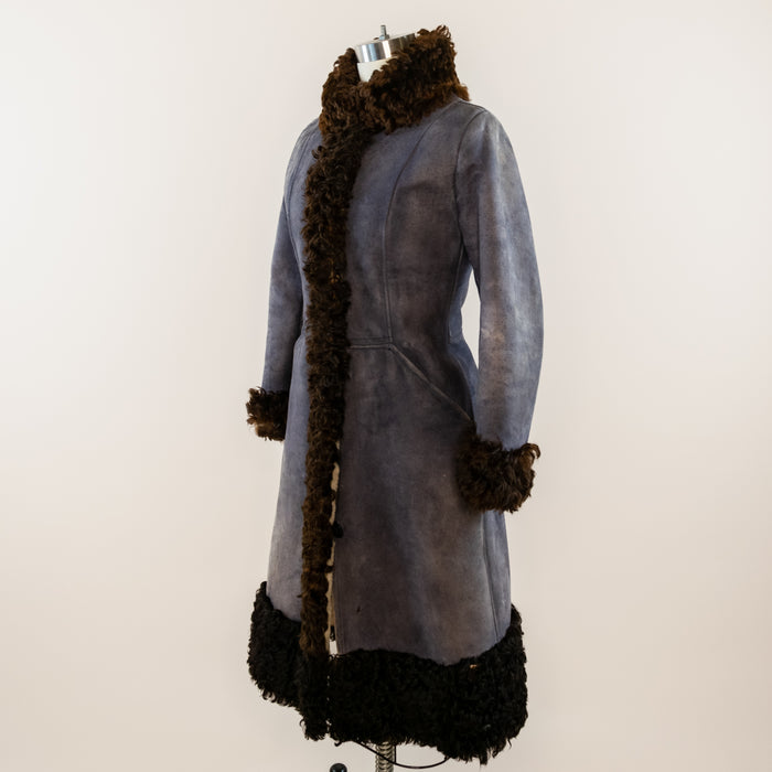 70s Dusty Blue Lambswool Trench Coat