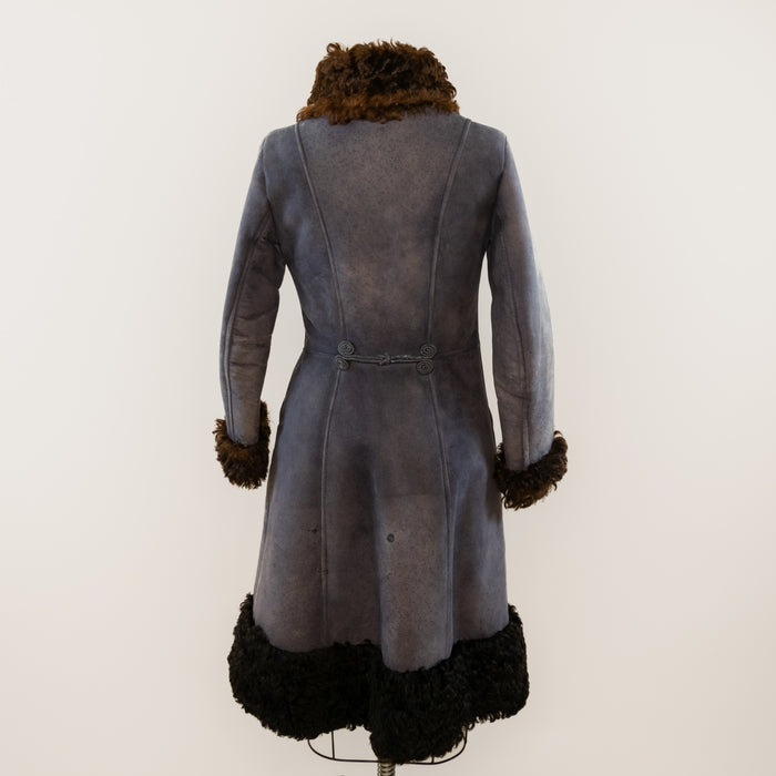 70s Dusty Blue Lambswool Trench Coat