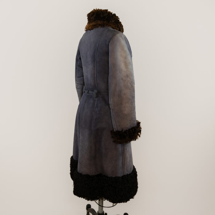 70s Dusty Blue Lambswool Trench Coat