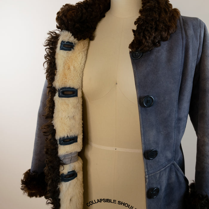 70s Dusty Blue Lambswool Trench Coat