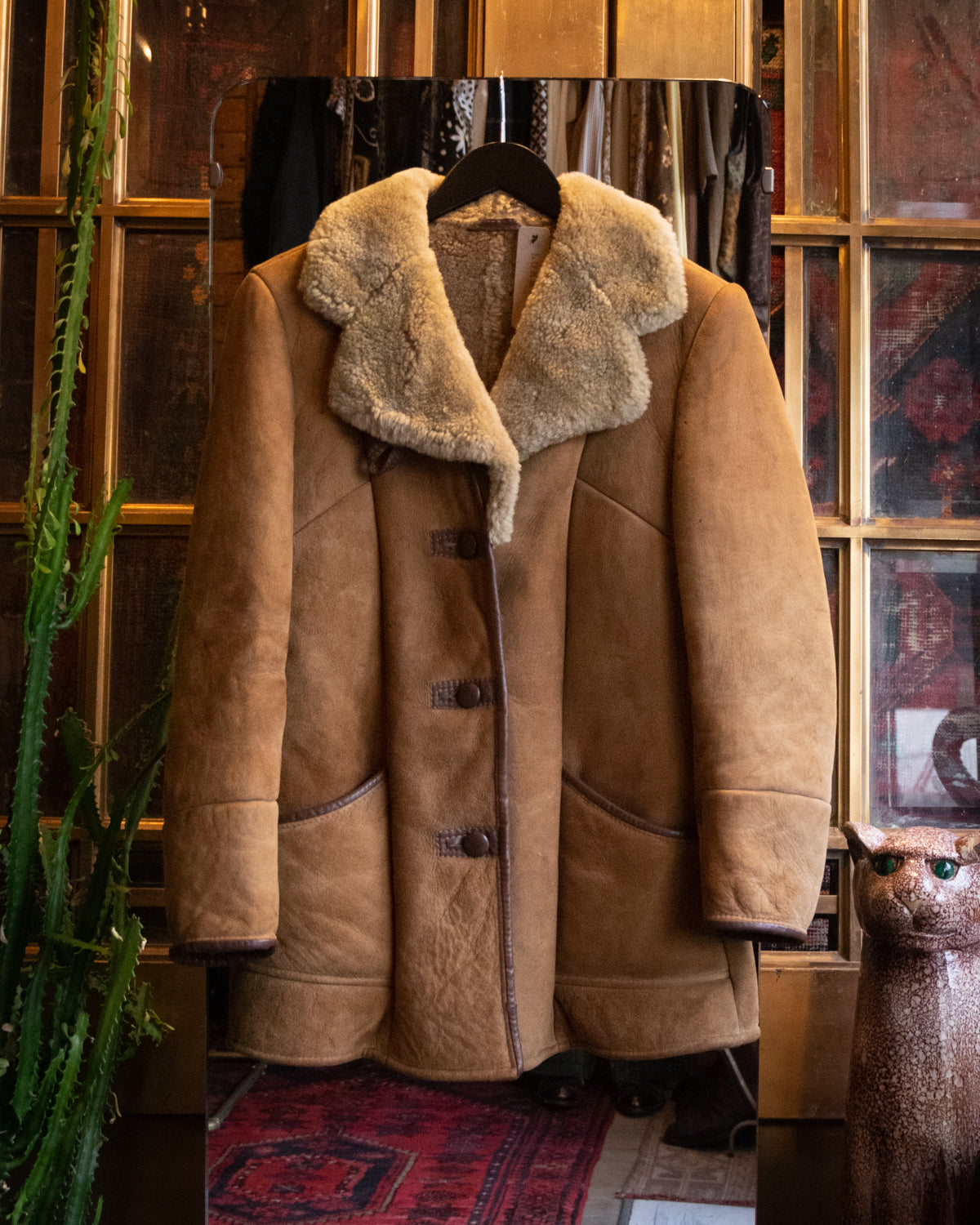 Vintage Light Brown Pure Wool Suede Coat