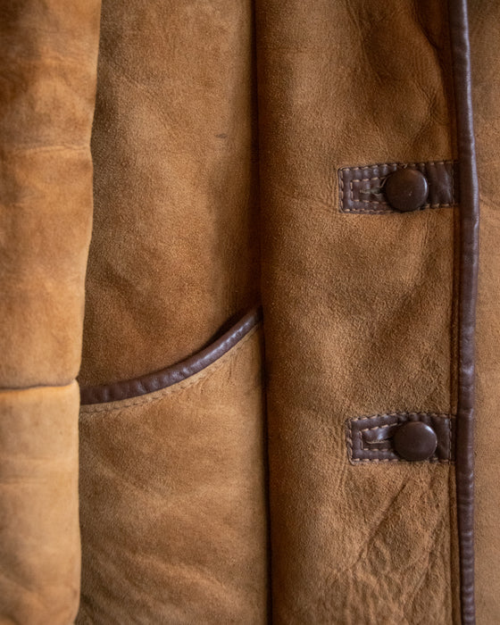 Vintage Light Brown Pure Wool Suede Coat