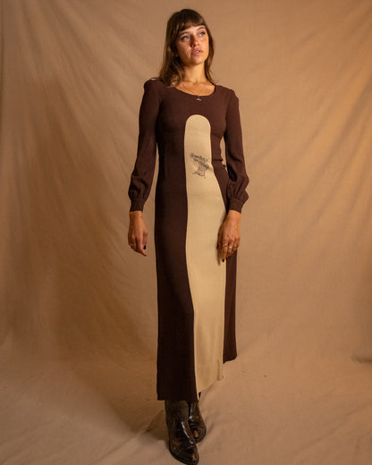 70s Brown Crepe Midi Dress