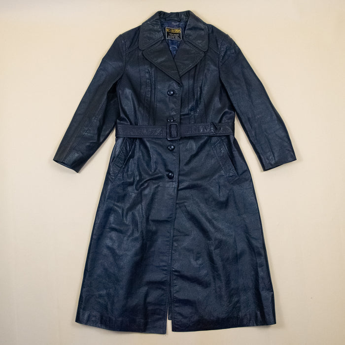 Vintage Navy Leather Trench Coat