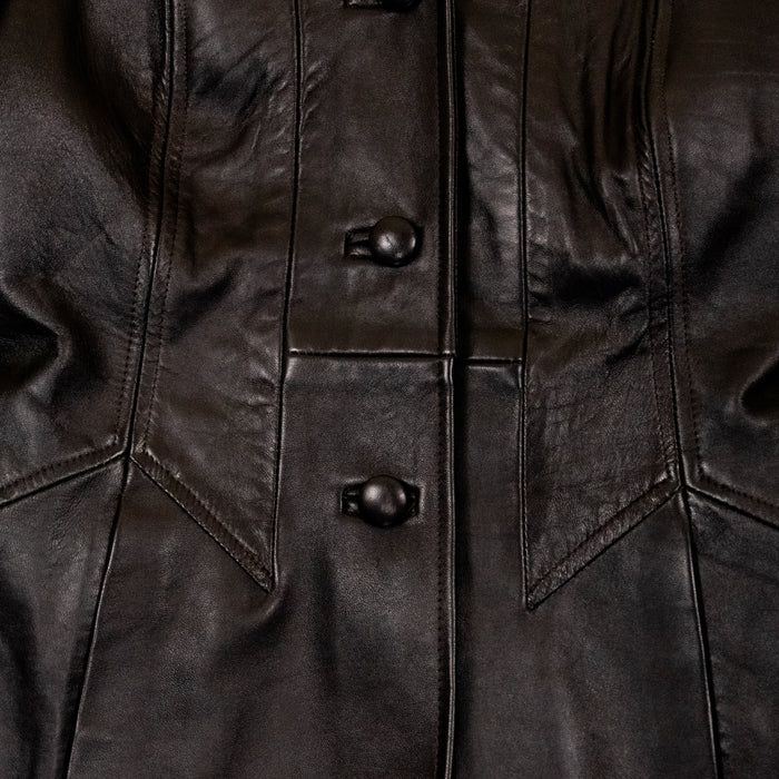 Vintage Black Leather Trench Coat