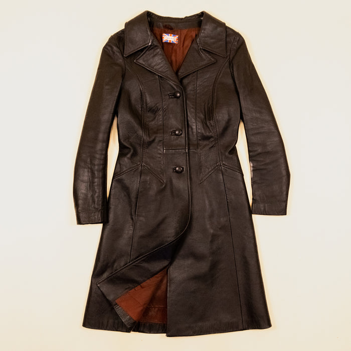 Vintage Black Leather Trench Coat