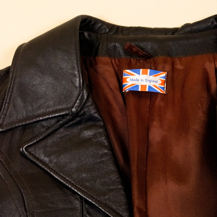 Vintage Black Leather Trench Coat