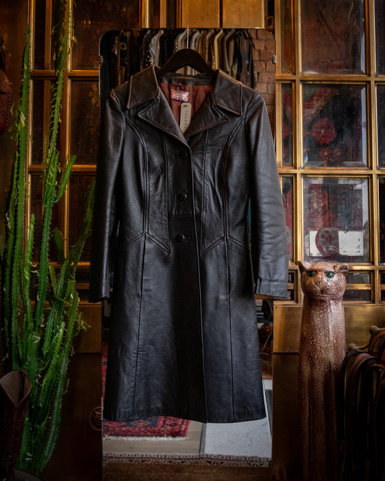 Vintage Black Leather Trench Coat
