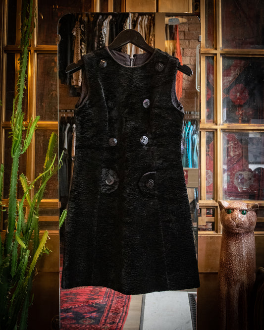60s Black Faux Fur Mini Dress