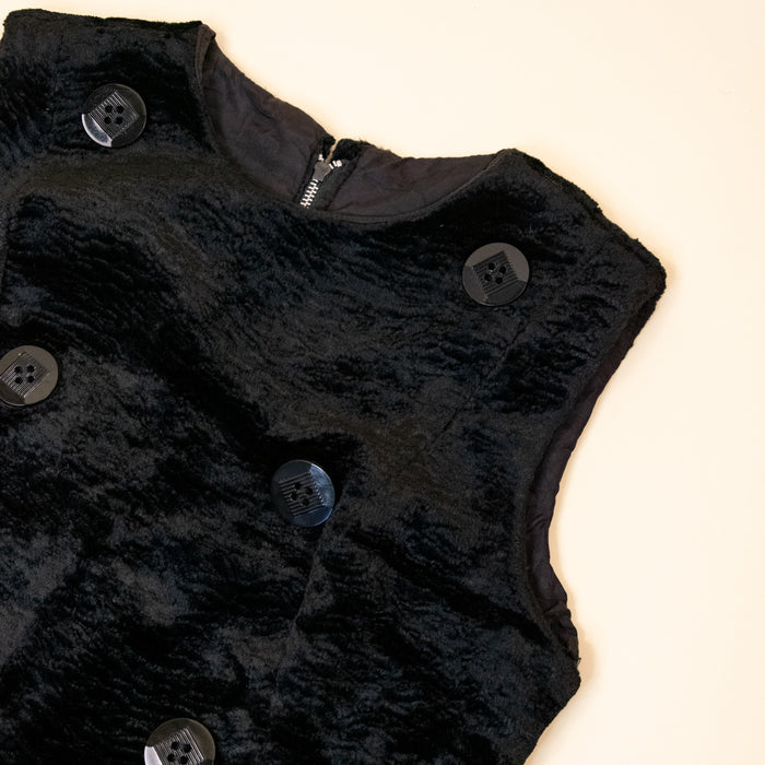 60s Black Faux Fur Mini Dress