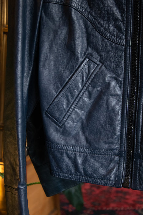 70s Vintage Navy Leather Jacket