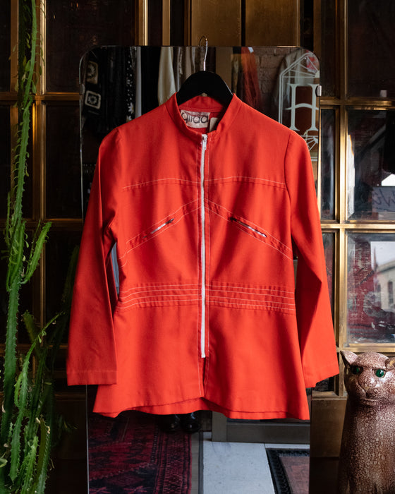 70s Vintage Red Gilda Zip Front Top