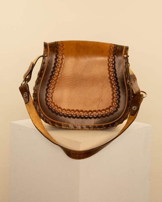 Vintage Tan Tooled Leather Handbag