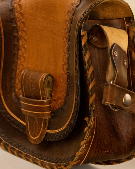 Vintage Tan Tooled Leather Handbag