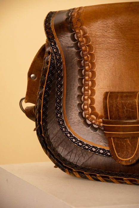 Vintage Tan Tooled Leather Handbag