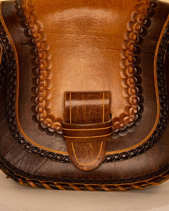 Vintage Tan Tooled Leather Handbag