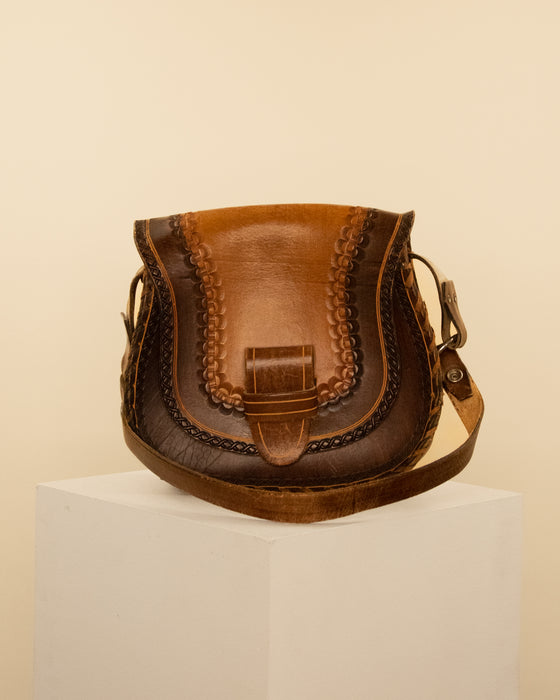 Vintage Tan Tooled Leather Handbag