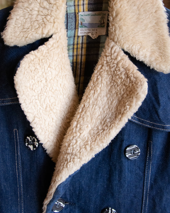Vintage Denim Trench Coat with Sherpa Collar