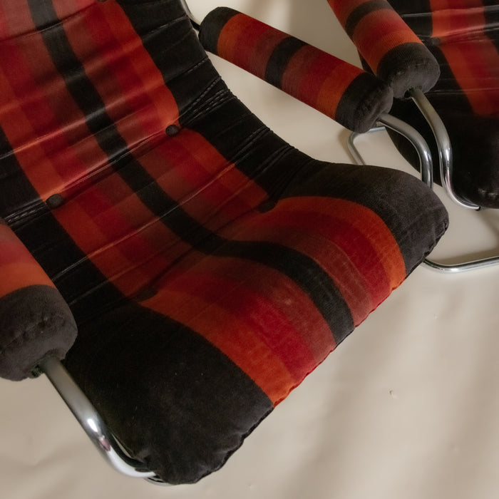 70s Chrome Velvet Armchairs - Set of 2