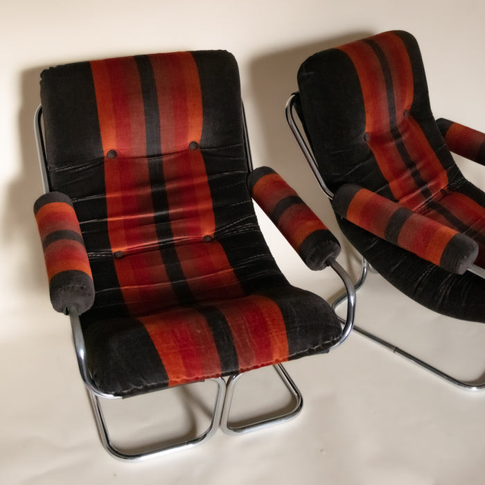 70s Chrome Velvet Armchairs - Set of 2
