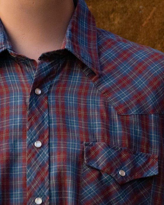 Vintage Maroon Blue Check Western Shirt