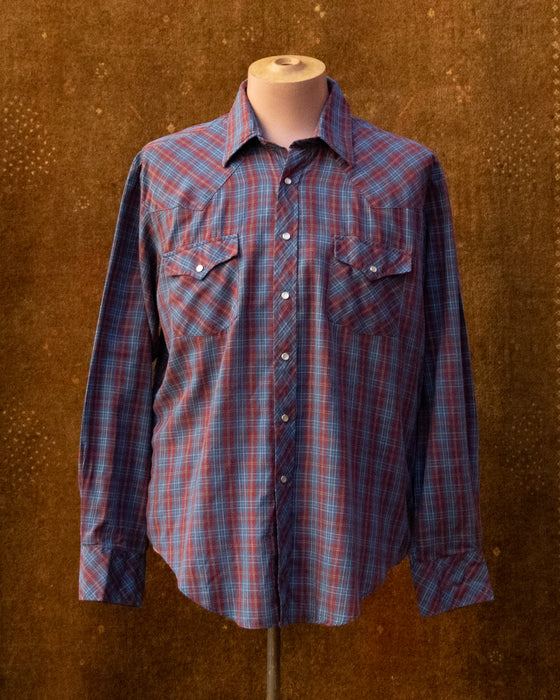 Vintage Maroon Blue Check Western Shirt