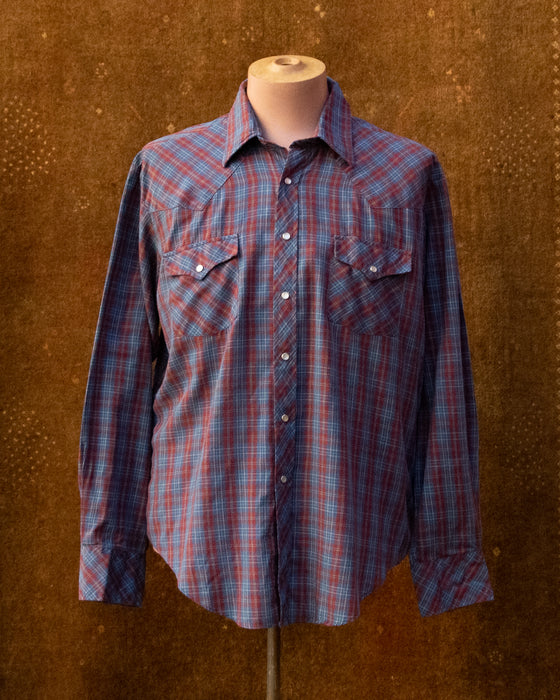 Vintage Maroon Blue Check Western Shirt