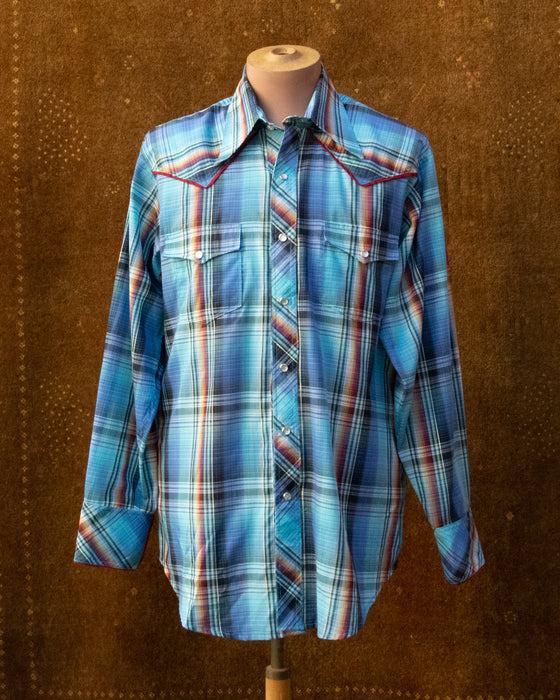 Retro Blue Check Western Shirt