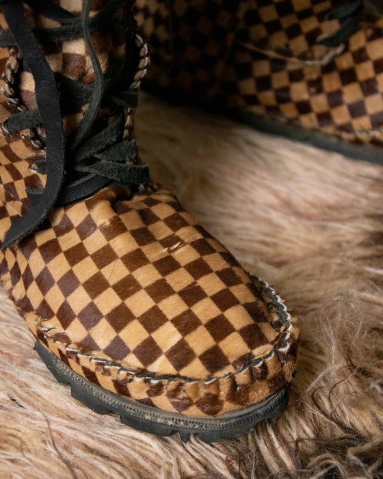 70s Checkered Fur Tread Boots