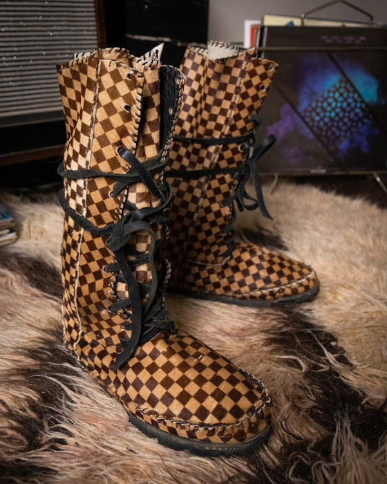 70s Checkered Fur Tread Boots