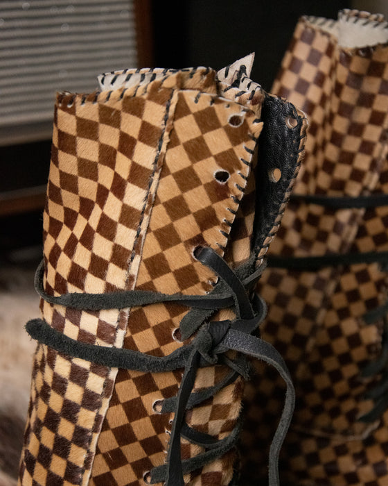 70s Checkered Fur Tread Boots