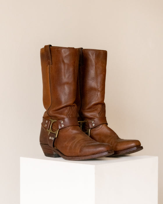 Boulet Brown Square Toe Biker Boots 8.5W