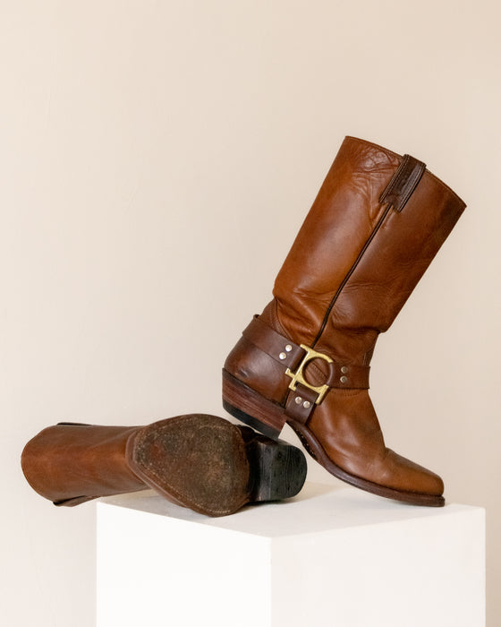 Boulet Brown Square Toe Biker Boots 8.5W