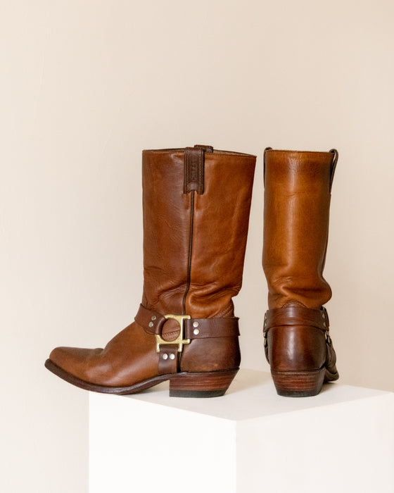 Boulet Brown Square Toe Biker Boots 8.5W