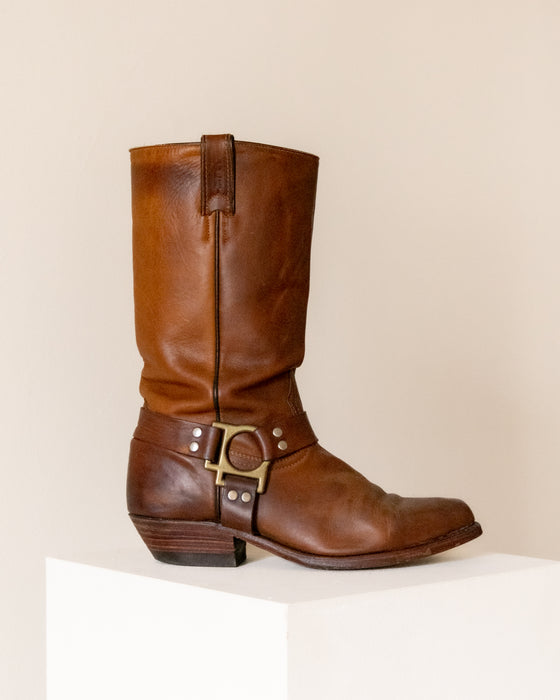 Boulet Brown Square Toe Biker Boots 8.5W